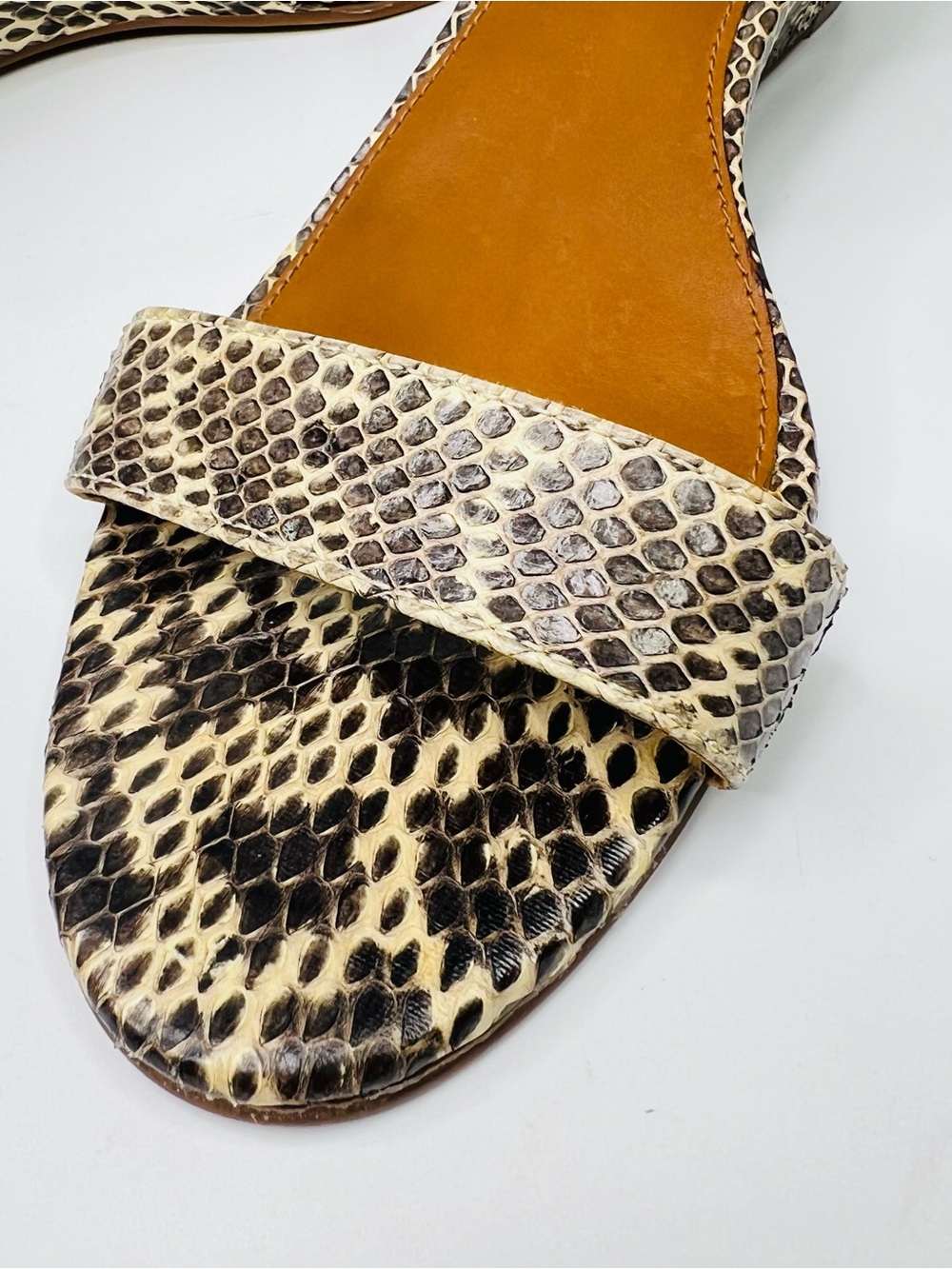 Tory Burch Savannah Snakeskin/Tan Wedge Ankle Strap Sandals Size 11 - Picture 14 of 15